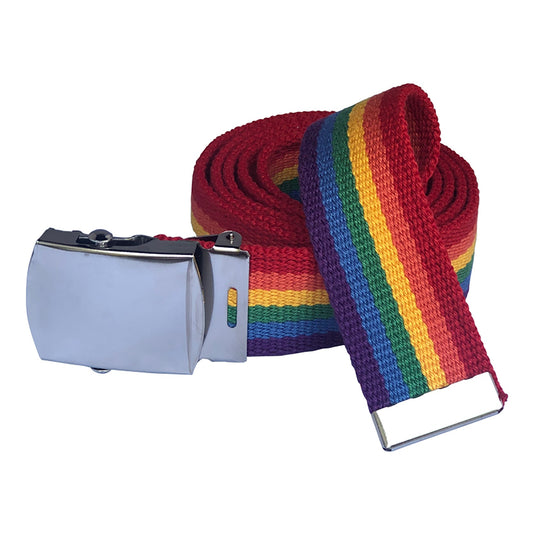 Rainbow Striped Web Belt with Silver Buckle