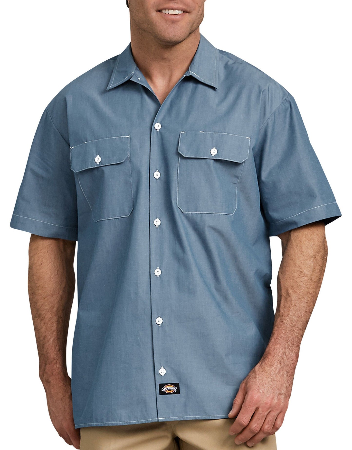 Relaxed Fit Short Sleeve Chambray Shirt, Blue