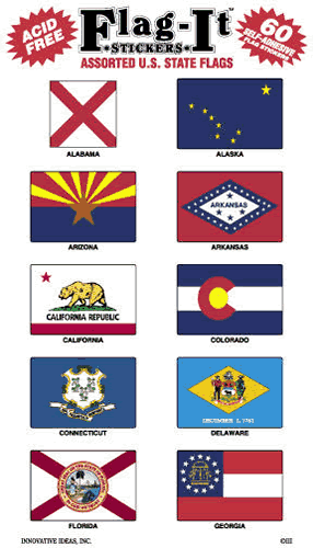 Mini U.S. State & Historical Flag Sticker Set, 60-piece