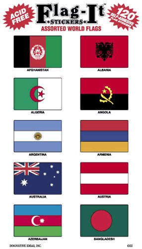 Assorted World Flags Sticker Set, 120-piece